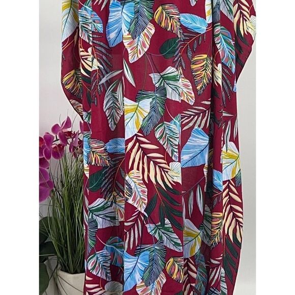 Red Blue Green Tropical Foliage MAXI SARONG Kīkepa Pareo Beach Wrap Skirt - Picture 6 of 6